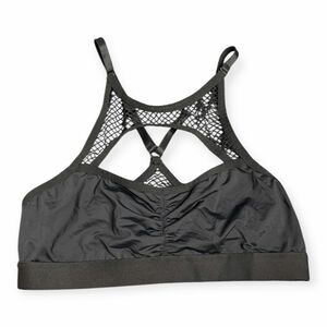 Women’s Black Lace-Up Front Strappy Back Sports Bra Size Medium